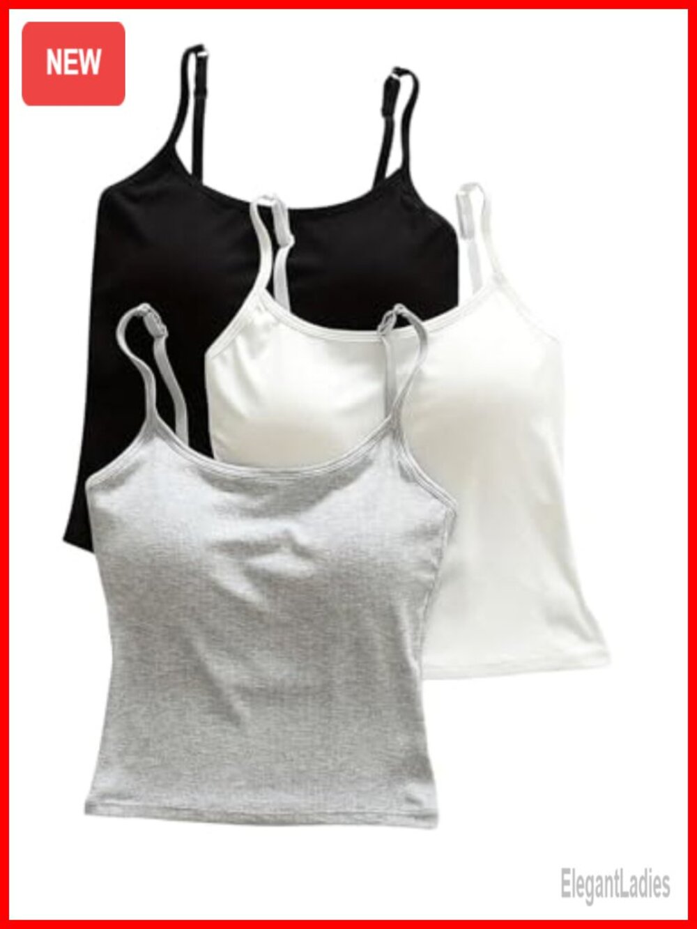 3 Pack Cami Crop Tops Built In Bra Spaghetti Strap Tank Tops